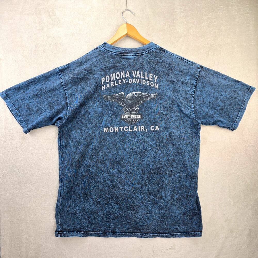 Vintage Harley Davidson Shirt Mens XXL Blue Acid Wash Eagle Pocket Montclair Y2K
